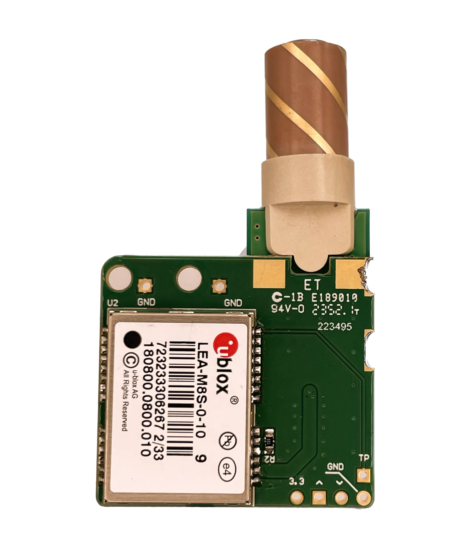 Ultra compact L1 GNSS receiver board with mounted Geohelix antenna